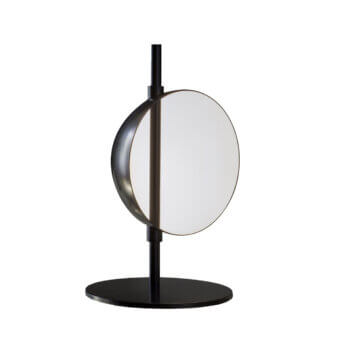 Superior Oluce Superluna lamp crafted in metal with a matte black finish and rotating semi-spherical reflector