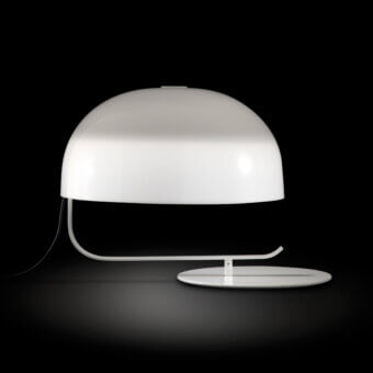 Distinguished Oluce Zanuso table lamp with a large adjustable rotary diffuser crafted from Perspex and a matte white lacquered metal base