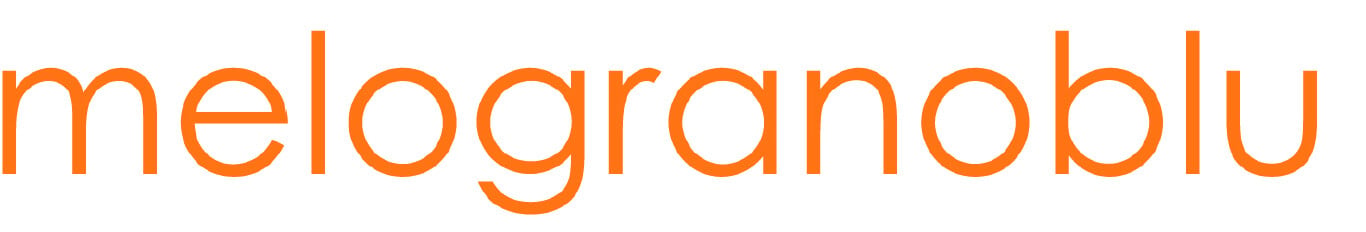 Melogranoblu logo, orange wordmark, lowercase letters, rounded typeface, clean design, white background, continuous line, modern aesthetic.