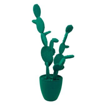 Cactus in pot, emerald green, matte finish, asymmetrical paddle segments, rounded form, minimalist decorative design, diffused lighting.
