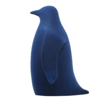 Petrol blue penguin figurine, velvet texture, streamlined form, white background, studio lighting, simplified design, saturated color.