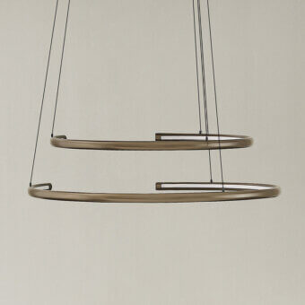 Superior Bontempi Comet suspension lamp crafted with metal in brushed gold creating a bright white light