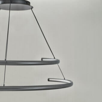 Superior Bontempi Comet Suspension Lamp with multi-tiered circular form and matte dark gray metal construction
