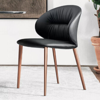 Distinguished Bontempi Drop chair with dark leather upholstery and a satin-finish metal conic frame crafted in Italy