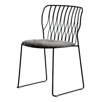Elegant Bontempi Freak chair with a matte black metal frame and dark gray subtly textured seat