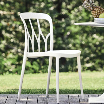Superior Bontempi Galaxy chair with sleek geometric backrest crafted in uniformly white synthetic material with smooth matte finish