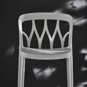 Elegant Bontempi Galaxy stool in light gray synthetic material with a matte finish and curved backrest