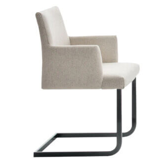 Distinguished Bontempi Hisa chair with neutral beige textured woven fabric and dark powder-coated metal frame