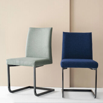 Superior Bontempi Hisa chair with sage green textile upholstery and matte metal cantilevered base