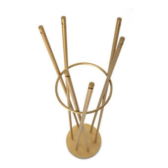 Exceptional Bontempi Hula coat rack with slender metal rods and warm gold satin finish displaying a dynamic silhouette