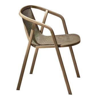 Superior Bontempi Ines chair crafted from metal with satin gold finish and interwoven sculptural form for indoor or outdoor use