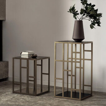 Distinguished Bontempi Manhattan side table with geometric design and integrated magazine rack in muted bronze metal finish