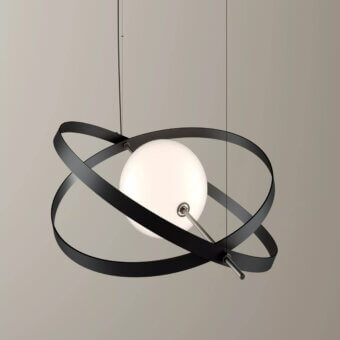 Exclusive Bontempi Papillon suspension lamp crafted in matte black metal with rotating rings and diffused illumination