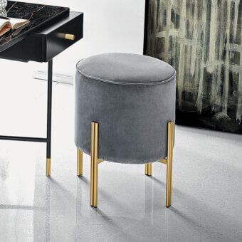 Distinguished Bontempi Puffoso ottoman upholstered in muted gray textile with polished brass legs