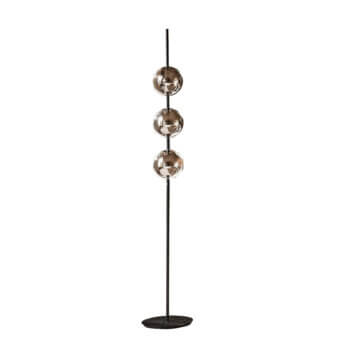 Elegant Bontempi Sferatus floor lamp with sculptural metal and partially mirrored borosilicate glass spheres in black satin finish