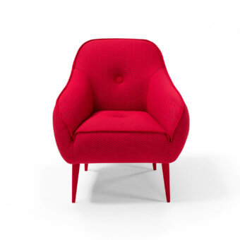Distinctive Egoitaliano Bebop lounge chair fully upholstered in vibrant red stretching fabric with textured matte finish