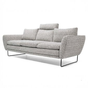 Exclusive Egoitaliano Bliss sofa with textured light gray woven textile upholstery and slender black legs