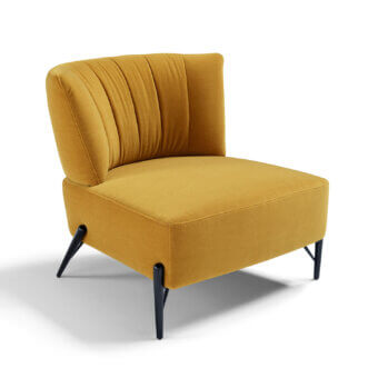 Exceptional Egoitaliano Bluma lounge chair with golden yellow upholstery and rounded epoxy powder-coated metal legs