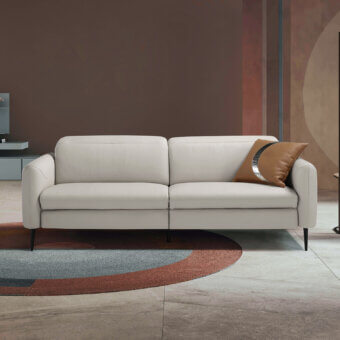 Distinguished Egoitaliano Dusk sofa with smooth matte light neutral textile and sleek painted metal legs crafted for refined elegance
