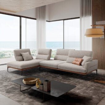 Distinguished Egoitaliano Feng sectional with light gray woven textile upholstery and skilled Italian construction