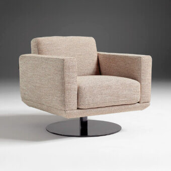 Distinguished Egoitaliano Gloria lounge chair with textured neutral beige textile and hardwood combined with plywood construction