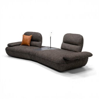 Elegant Egoitaliano Hoops modular sofa with dark gray textured fabric upholstery and matte finish crafted with wood and polyurethane foam cushioning