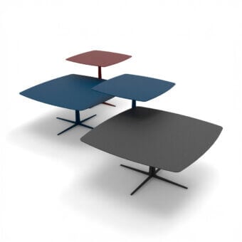 Elegant Egoitaliano Mac coffee table with metal construction in medium blue matte finish and sleek angled legs