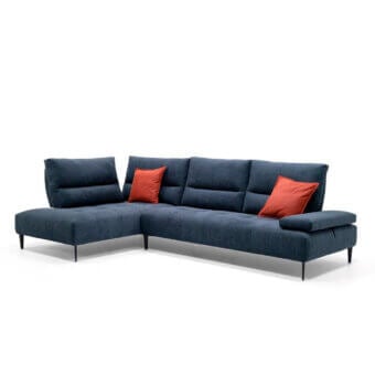 Superior Egoitaliano Tate sectional with dark blue textile upholstery and black ABS feet crafted for lasting durability