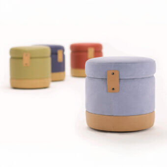 Distinguished Egoitaliano Tonder ottoman crafted with lavender upholstery and premium leather detailing in a matte textile finish