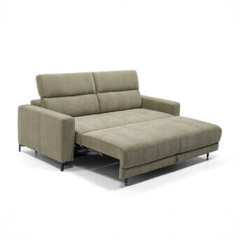 Innovative Egoitaliano Zoomy sofa with olive green woven fabric upholstery and black-painted metal legs