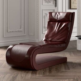 Lavish Mascheroni Andamentolento chaise lounge in burgundy leather with a satin finish presents a flowing silhouette