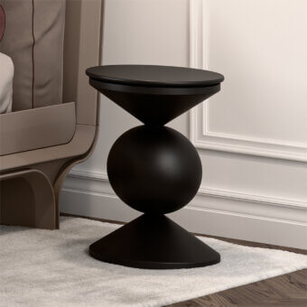 Distinguished Mascheroni Caramella side table with curved lines and dark wood construction exhibiting a smooth matte finish