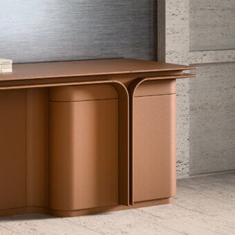 Superior Mascheroni Jazz Duke sideboard crafted with terracotta leather, solid wood and birch plywood structure