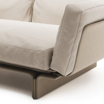 Distinguished Mascheroni Jazz Miles sofa in supple neutral beige Nubuck with a subtly recessed base creating a floating effect