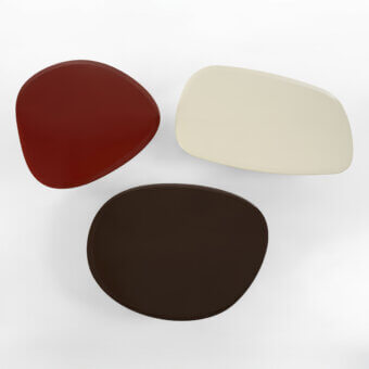 Exclusive Porada Callisto Brillo coffee table with asymmetrical shapes in off-white, reddish-brown, and dark brown lacquer finish