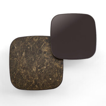 Superior Porada Enook Brillo coffee table in dark brown lacquer and gold-veined marble with subtly beveled edges crafted in Italy
