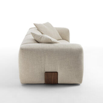 Exceptional Porada Koji sofa with neutral beige textile upholstery and solid Canaletta walnut base