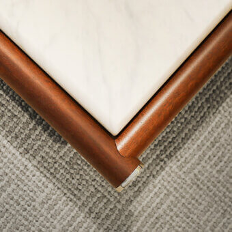 Exceptional Rugiano Amalfi coffee table crafted with marble and satin stained mahogany wood with chrome details