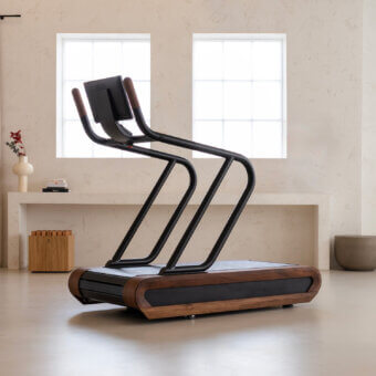Elegant NOHRD Citius treadmill crafted from fine wood with a satin finish and matte black metal components