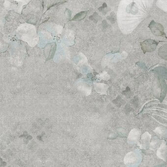 Superior Adriani e Rossi Alicante wallpaper with watercolor floral design in soft grays and subtle blue tones with fiberglass finish
