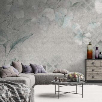 Elegant Adriani e Rossi Alicante wallpaper with watercolor floral design in soft grays and subtle blue tones with fiberglass finish