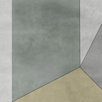 Architectural Adriani e Rossi Caleido wallpaper with geometric design in green, gray, and beige textile base layer