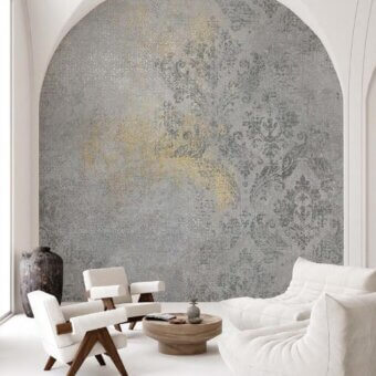 Distinguished Adriani e Rossi Challis wallpaper with faded floral motifs and delicate gold highlights in muted gray tones with a matte finish