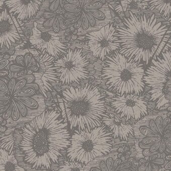 Elegant Adriani e Rossi Charlotte wallpaper with a repeating floral pattern in a muted taupe palette and textured matte finish
