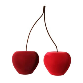 Distinguished Adriani e Rossi Cherry Velvet Sculpture depicts connected cherries crafted in ceramic with a lavish ruby-colored velvet finish