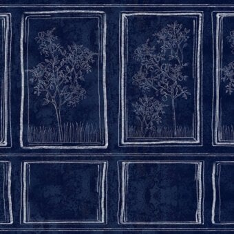 Elegant Adriani e Rossi Drawn Lemons wallpaper with sketched botanical illustrations against navy blue and a fiberglass base with matte finish