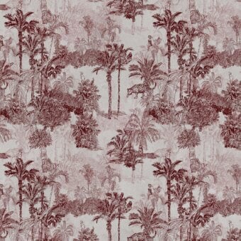 Distinguished Adriani e Rossi Drawn Palms Wallpaper with interwoven palm trees and leopards in reddish-brown textile base layer
