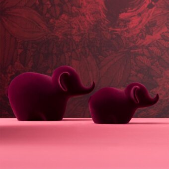 Exceptional Adriani e Rossi Dumby sculpture with burgundy velvet upholstery and matte ceramic finish