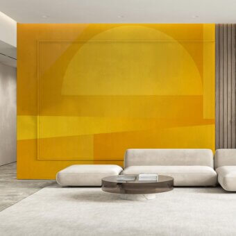 Distinguished Adriani e Rossi Ego Herm wallpaper presents abstract geometric forms in vibrant yellow with soft-touch texture