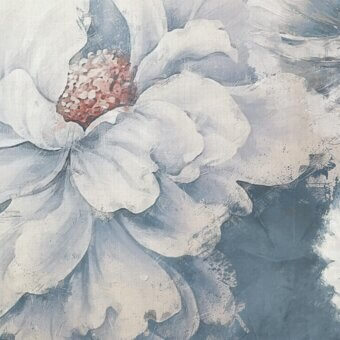 Captivating Adriani e Rossi Flower Painting Wallpaper with impressionistic blooms in gray, white and muted blue on a smooth matte surface
